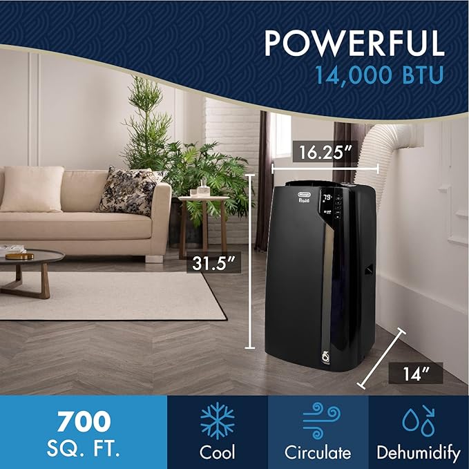 DeLonghi Black Portable Air Cooler 14,000 BTU with Remote Control