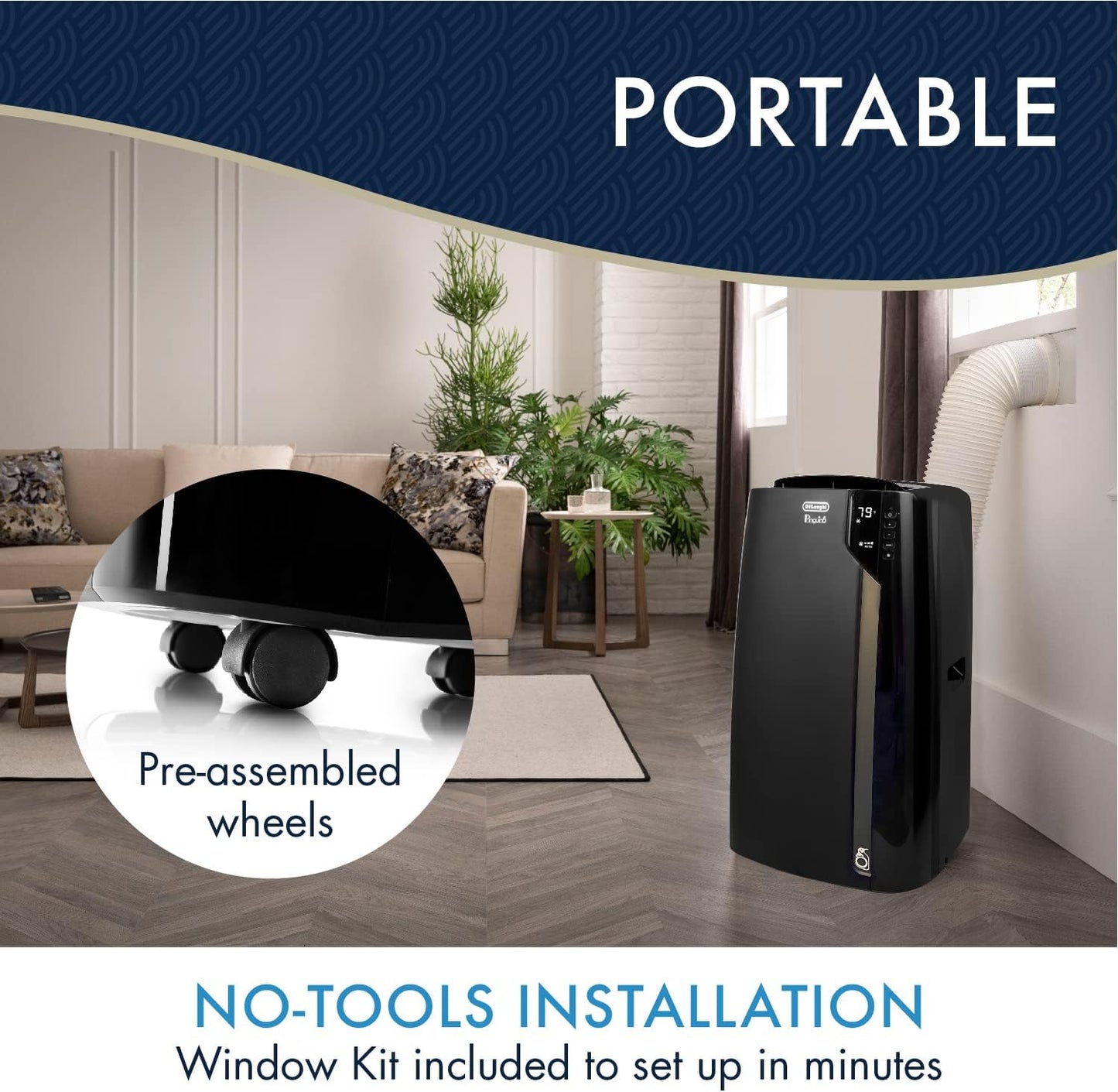 DeLonghi Black Portable Air Cooler 14,000 BTU with Remote Control